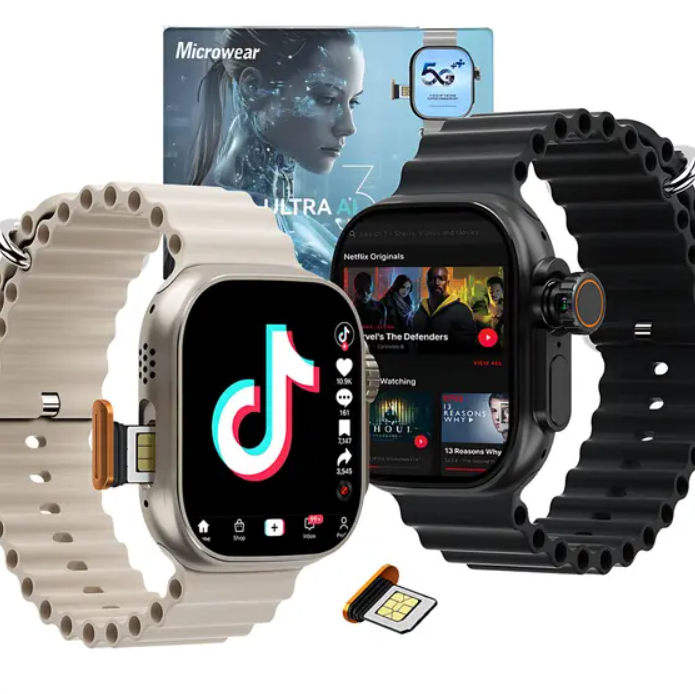 Smartwatch Microwear ULTRA AI 3 5G - c/ Câmera 180º, Case Proteção + 7 Pulseiras